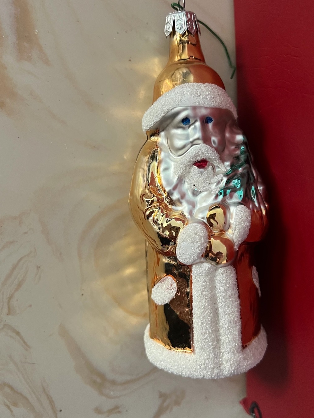 Christopher Radko Gold and White Santa Glass Ornament